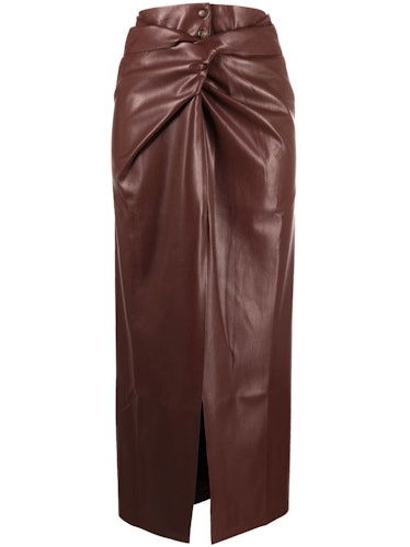 Nanushka twist-front faux-leather wrap skirt