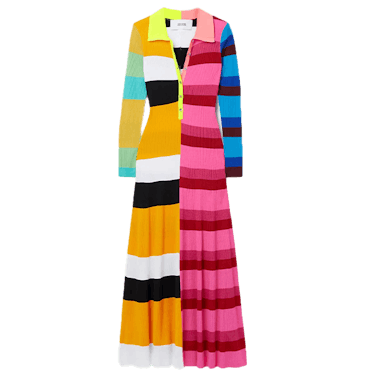Colorblock Ribbed Wool-Blend Maxi Dress