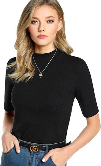 SheIn Mock Neck Ribbed Knit Tee