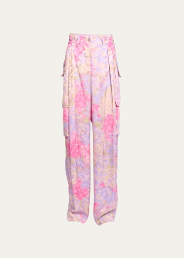 Polkas Floral Jacquard Pants with Cargo Pockets