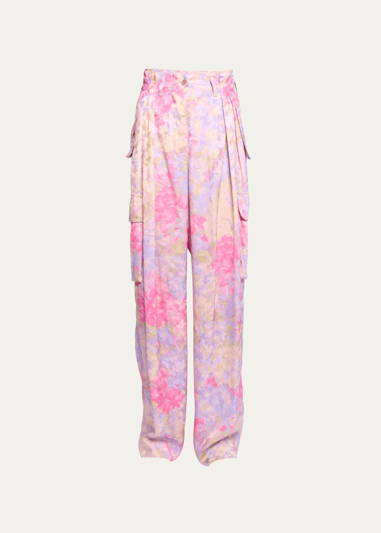 Polkas Floral Jacquard Pants with Cargo Pockets