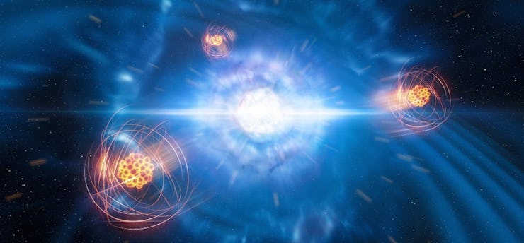Neutron-neutron star mergers are one way that heavy radioactive isotopes of elements found on Earth ...