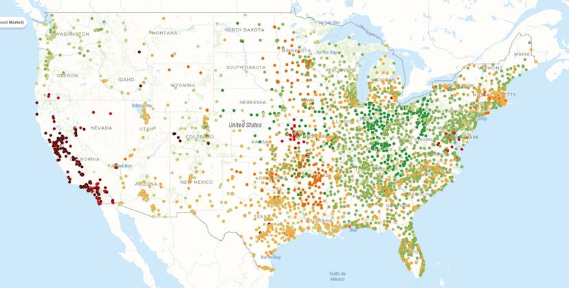 eggspensive map of egg prices at Walmart across the country