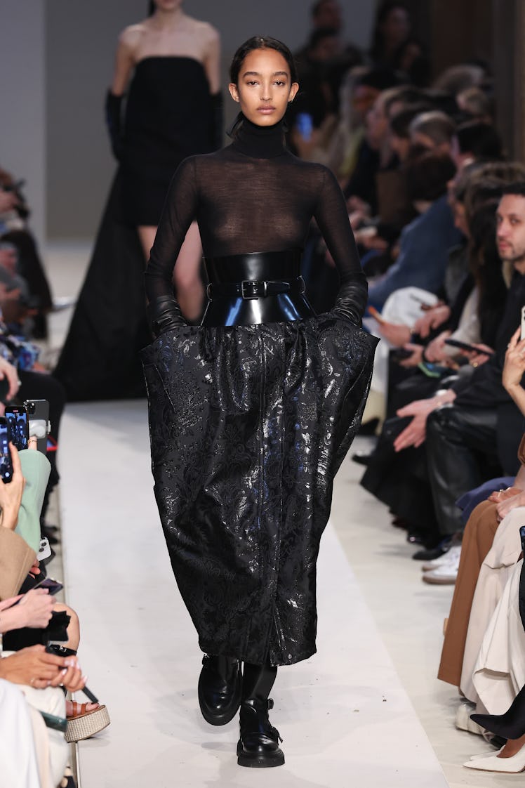 A model walks the runway at the Max Mara fashion show during the Milan Fashion Week Womenswear Fall/...