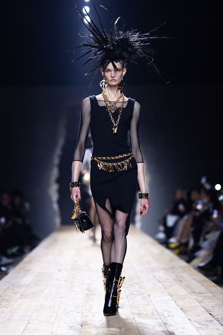 A model walks the runway at the Moschino fashion show during the Milan Fashion Week Womenswear Fall/...