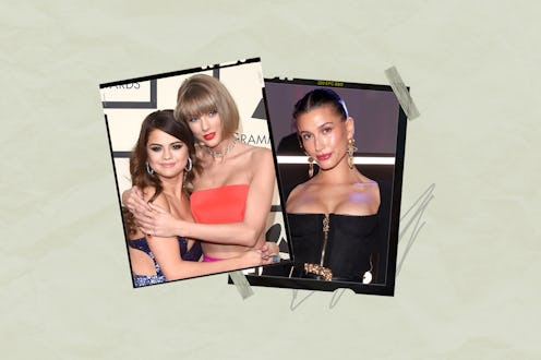 Selena Gomez and Taylor Swift at the Grammys,  Hailey Bieber at the OBB Studios launch in Jan. 2023