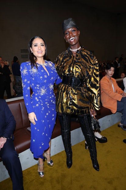 Salma Hayek and Jodie Turner-Smith are seen at the Gucci show during Milan Fashion Week Fall/Winter ...
