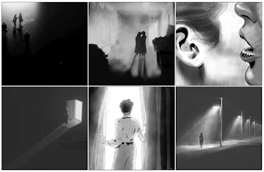 a black and white storyboard illustration of director Todd Field's vision for his photo shoot