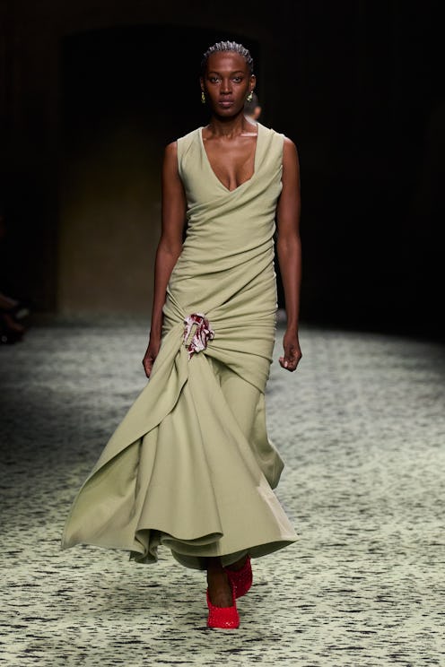 model in green dress