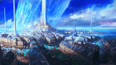 Key art featuring a majestic city surrounded by a large swath of crystal.