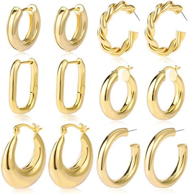 17KM Gold Chunky Hoop Earrings (6-Pack)