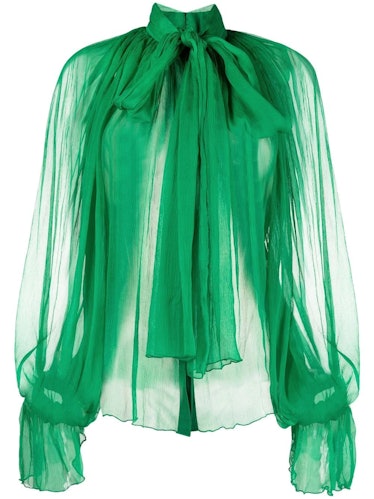 Atu Body Couture Sheer Pleated Pussybow Blouse