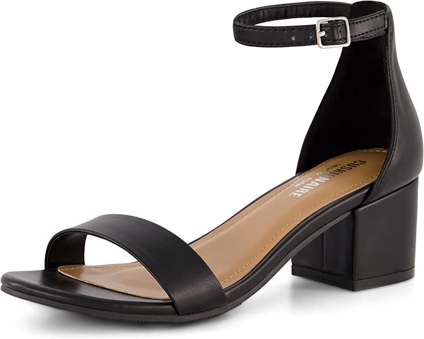 CUSHIONAIRE Alba one band mid block heel sandal +Memory Foam