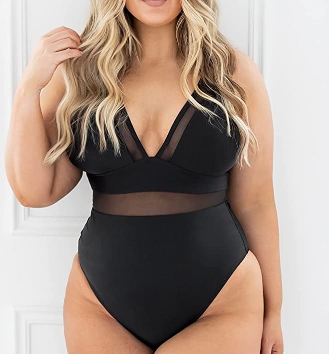 CUPSHE V-Neck Mesh Bathing Suit