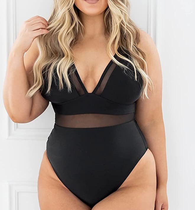 CUPSHE V-Neck Mesh Bathing Suit