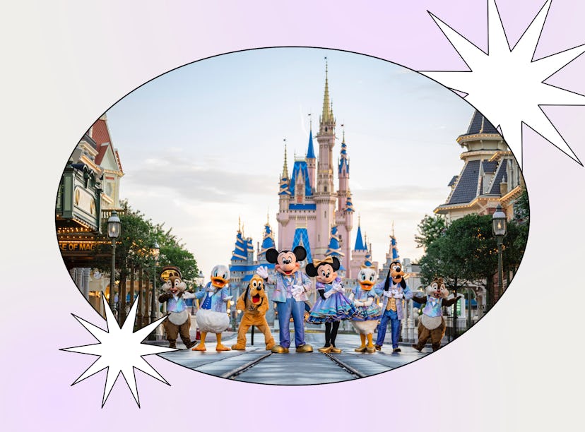 Mickey Mouse and other characters stand in front of Cinderella Castle at Magic Kingdom, which where ...