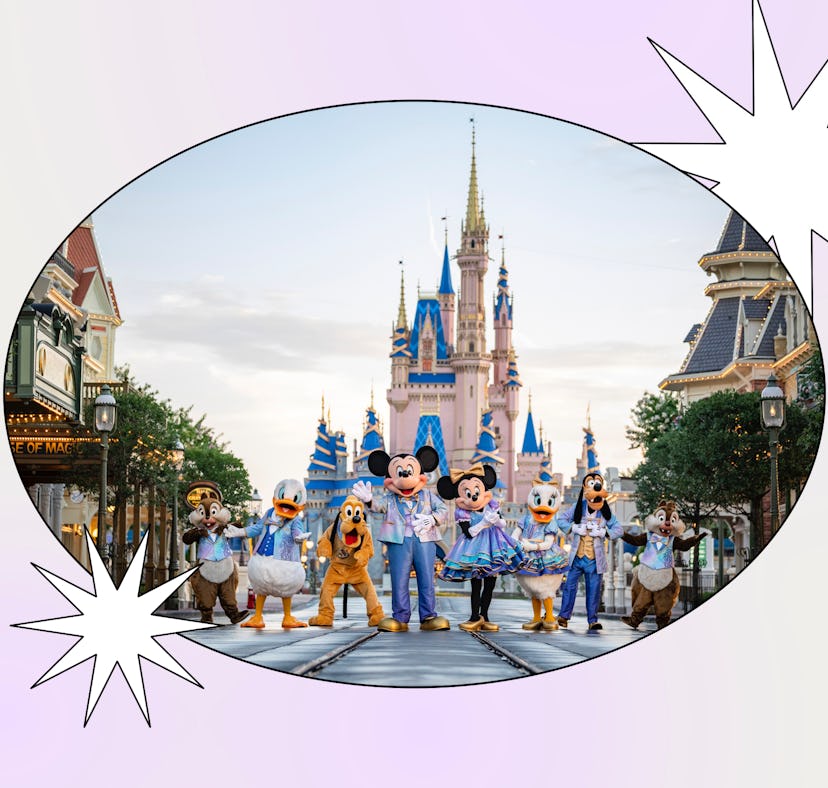 Mickey Mouse and other characters stand in front of Cinderella Castle at Magic Kingdom, which where ...