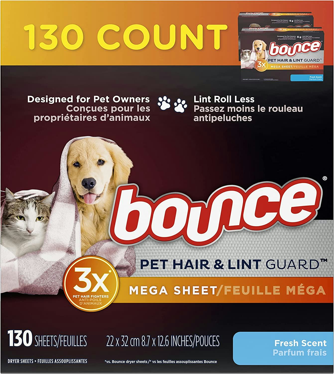 Bounce Pet Hair and Lint Guard Mega Dryer Sheets (130 Count)