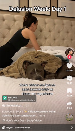 A TikToker does a TikTok wellness trend that is called delusion week with a self-care routine. 
