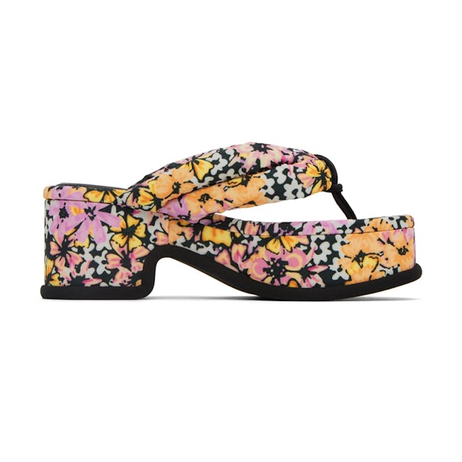 DRIES VAN NOTEN Black Floral Platform Heeled Sandals