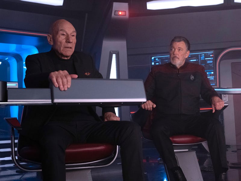 Patrick Stewart as Jean-Luc Picard and Jonathan Frakes as Riker in 'Picard' Season 3.