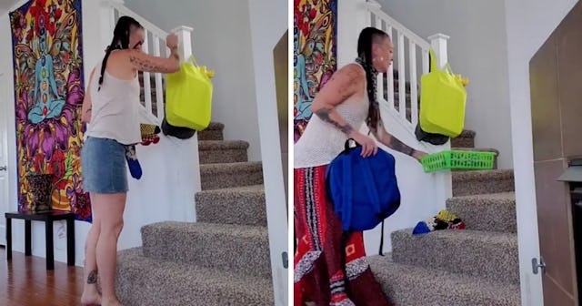 To leave it on the stairs or to carry it up? Parents are debating this mom-supported transportation ...