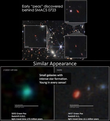 JWST’s First Deep Field of a sea of faraway galaxies, where small objects share a black canvas of sp...
