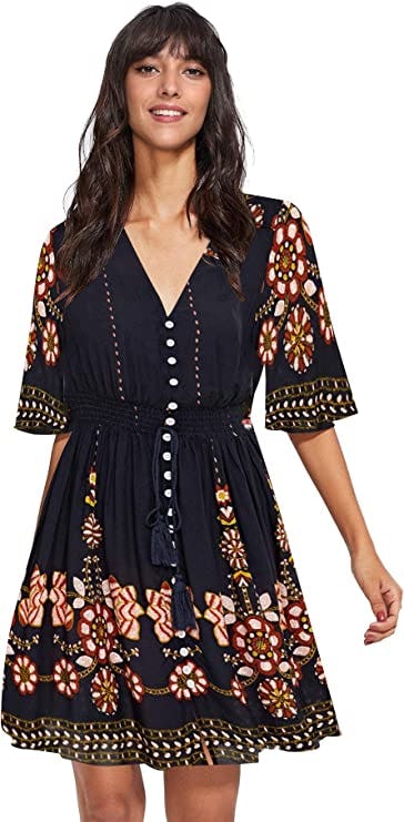 Milumia Flowy Boho Button Up Dress