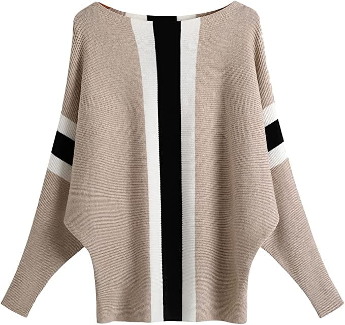 Ckikiou Lightweight Oversized Ribbed Boat Neck Sweater