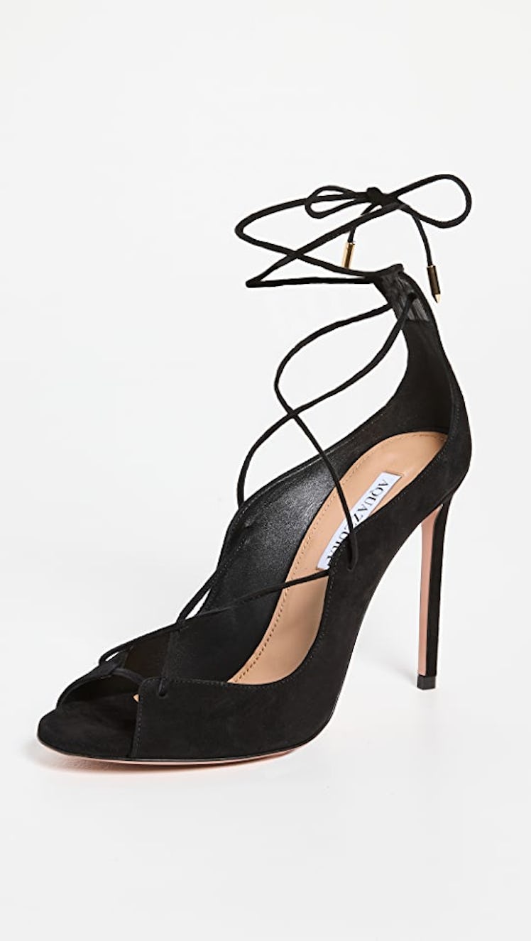Aquazzura black lace-up heels sandal 105