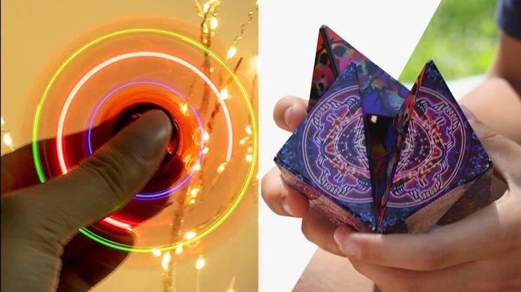 Side by side images of fidget spinners