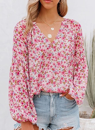SHEWIN V-Neck Printed Blouse