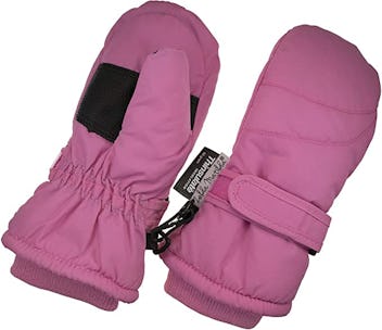 dark pink snow mittens