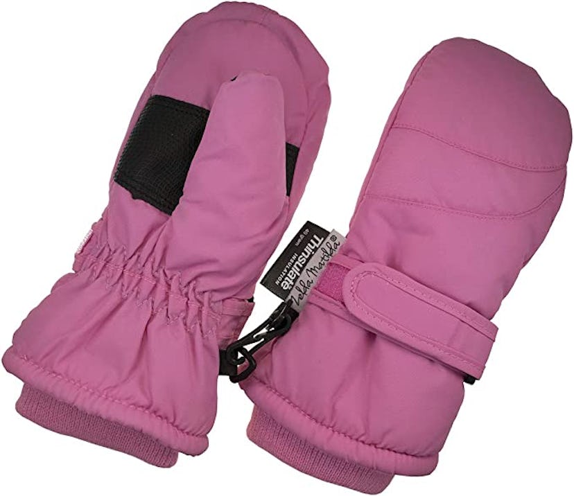 dark pink snow mittens