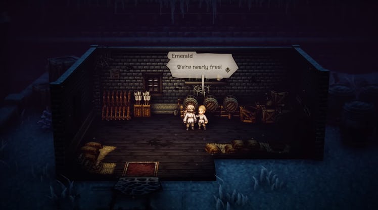 Octopath Traveler II Osvald talking with Emerald