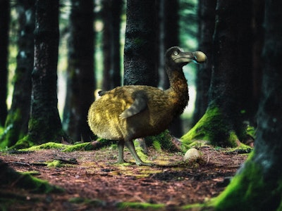 An illustration of the dodo in a forest.