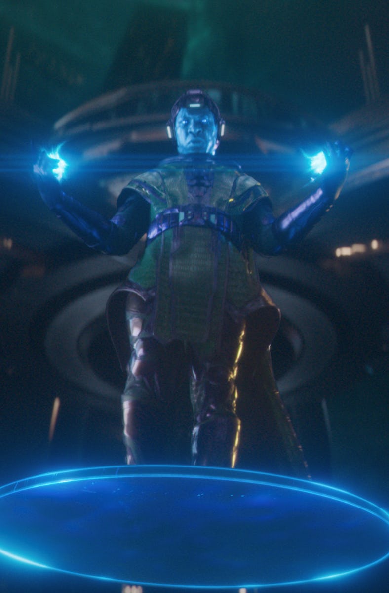 Jonathan Majors' Kang the Conqueror floats on a platform in Ant-Man and the Wasp: Quantumania