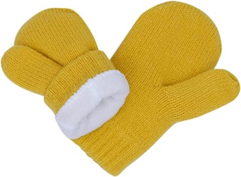 yellow knit mittens