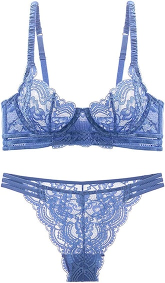 Guoeappa Lace Underwire Sheer Bra and Panty Set