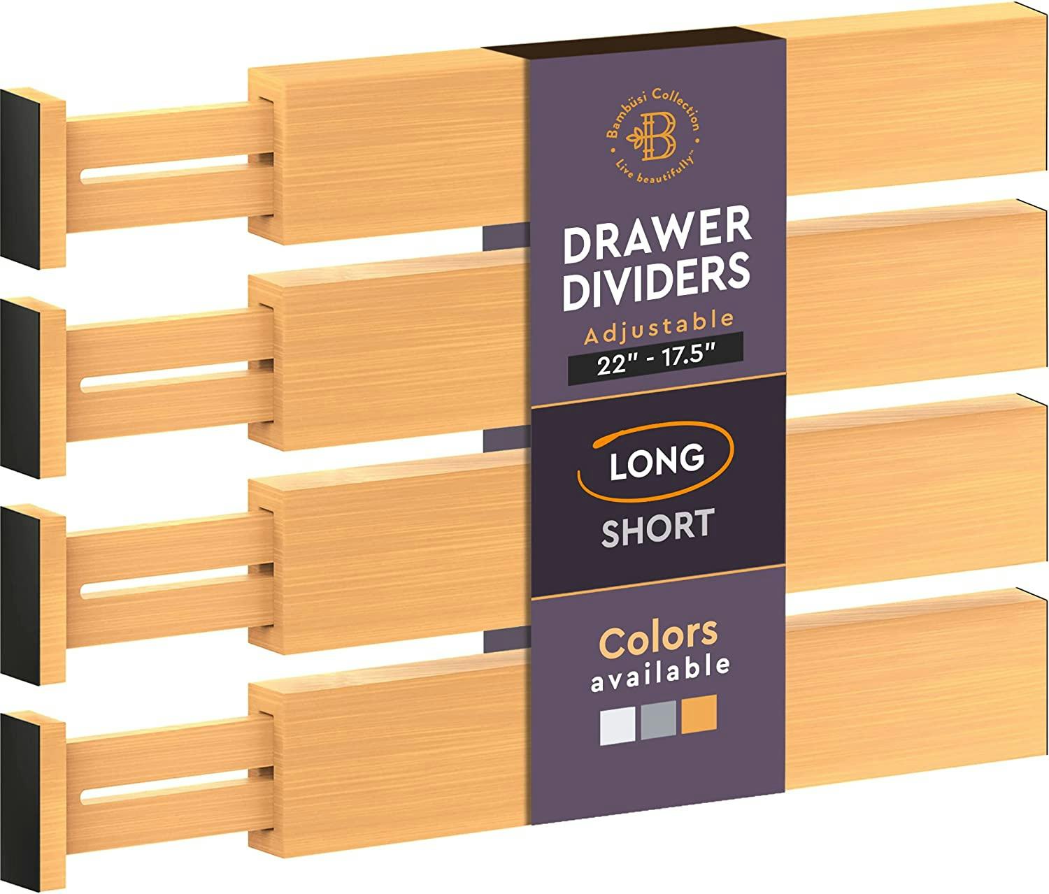 Bambusi Bamboo Drawer Dividers (4-Pack)