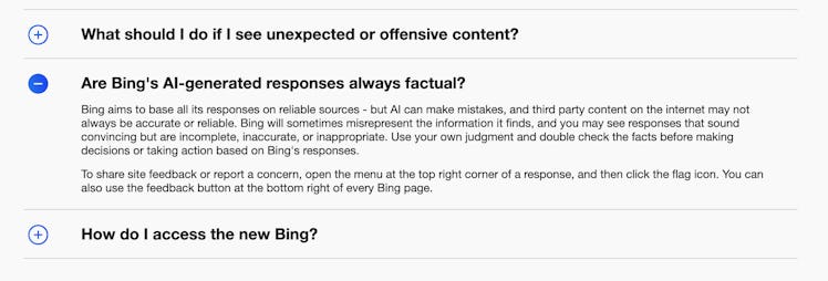 Microsoft's Bing disclaimer in the Bing FAQ.
