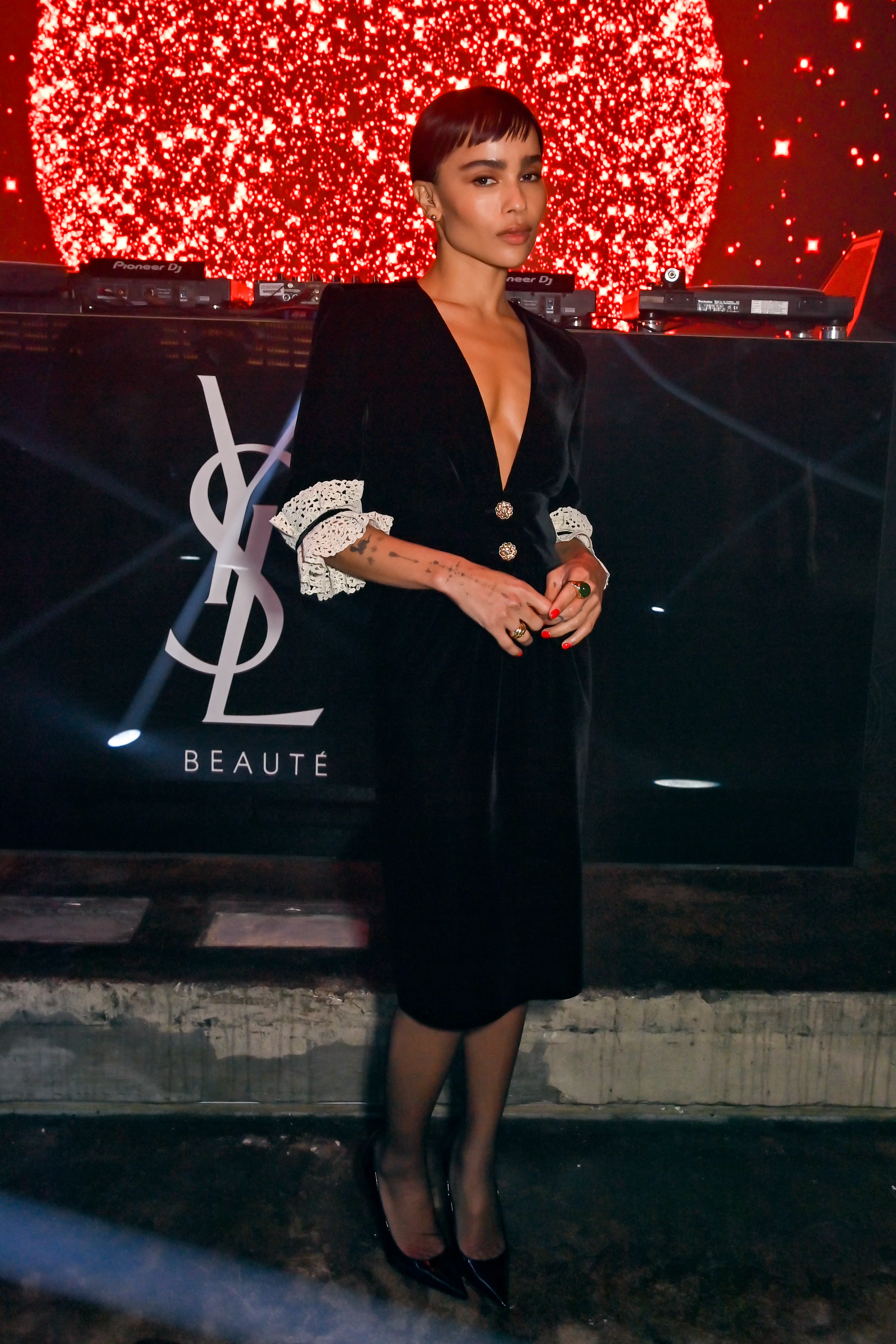 Zo Kravitz's Black Velvet Dress From Saint Laurent Is A Cute Party Piece