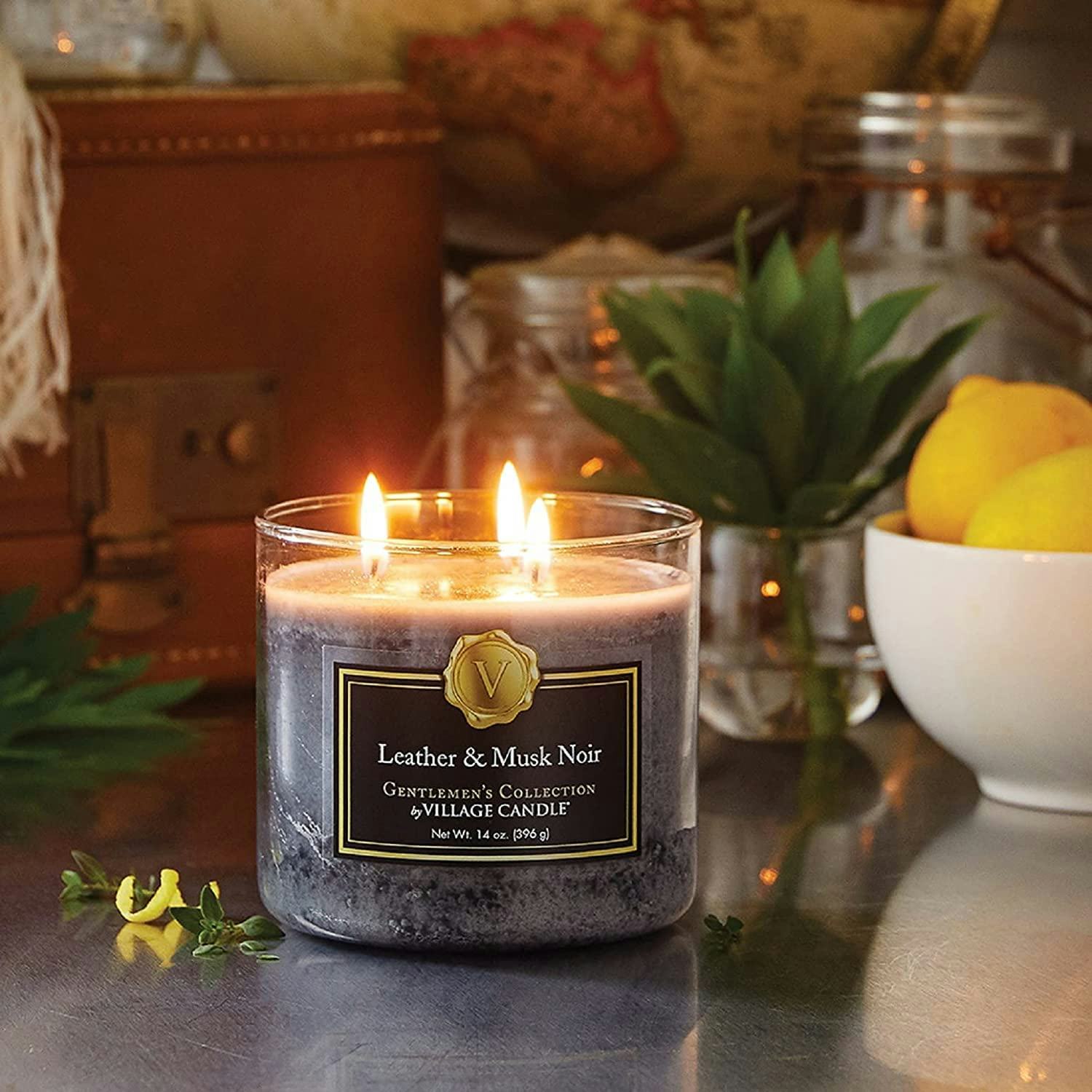 Village Candle Leather &amp; Musk Noir, 14 Oz.