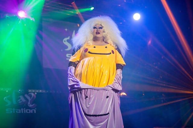 Kim Chi used Transform! The drag queen’s Ditto tearaway reveals a Pikachu beneath.
