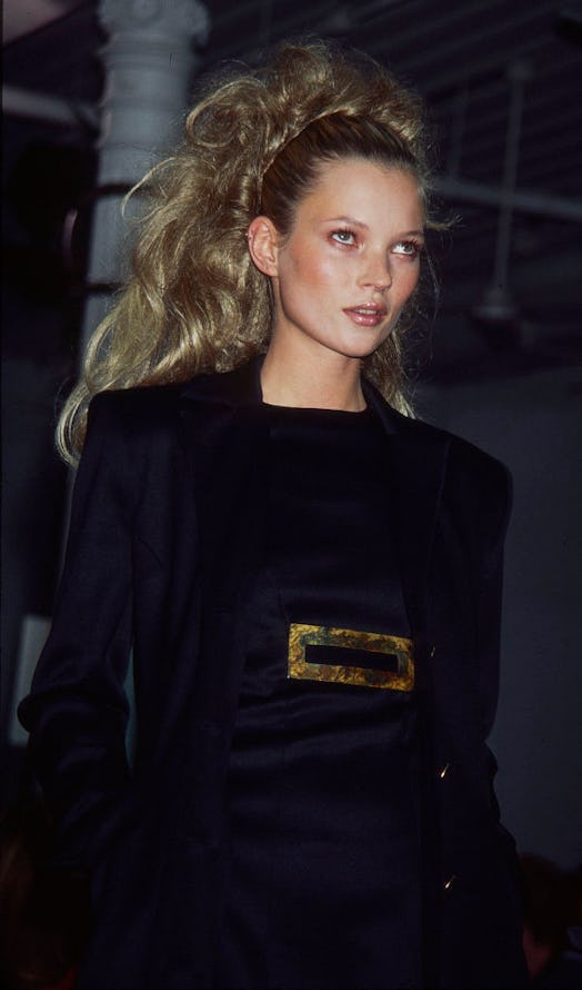Voluminous hair on Kate Moss at Todd Oldham's 1996 runway show.