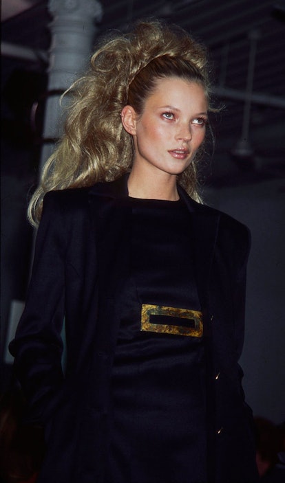 Voluminous hair on Kate Moss at Todd Oldham's 1996 runway show.