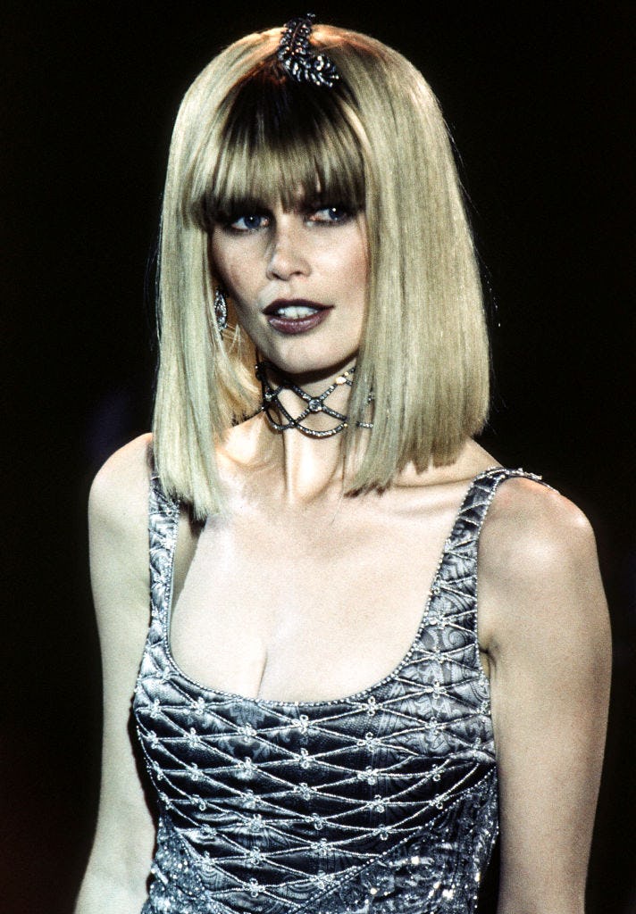 Heavy eyeliner at Badgley Mischka&rsquo;s 1997 runway show.