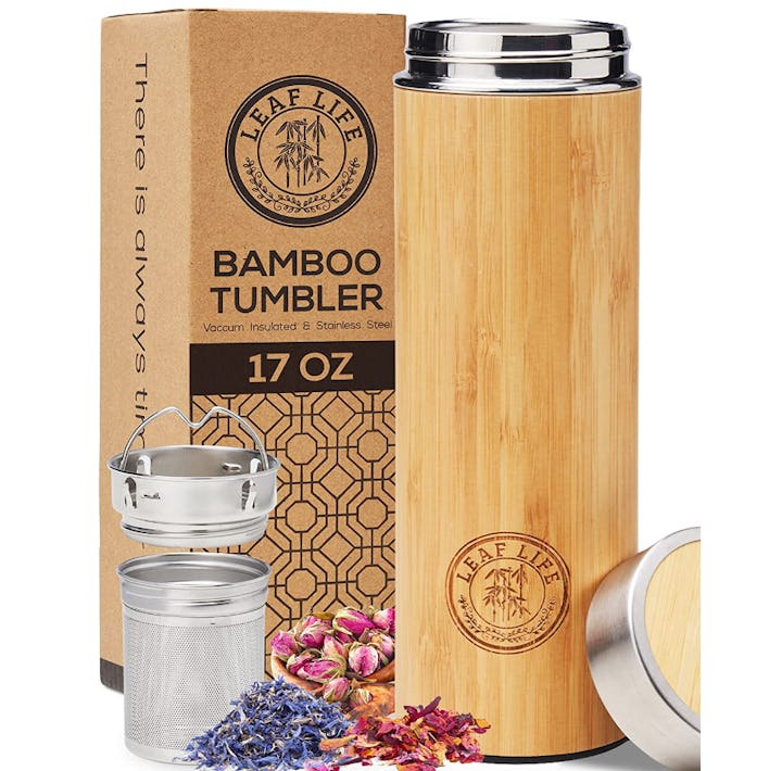LeafLife Premium Bamboo Thermos with Tea Infuser & Strainer 