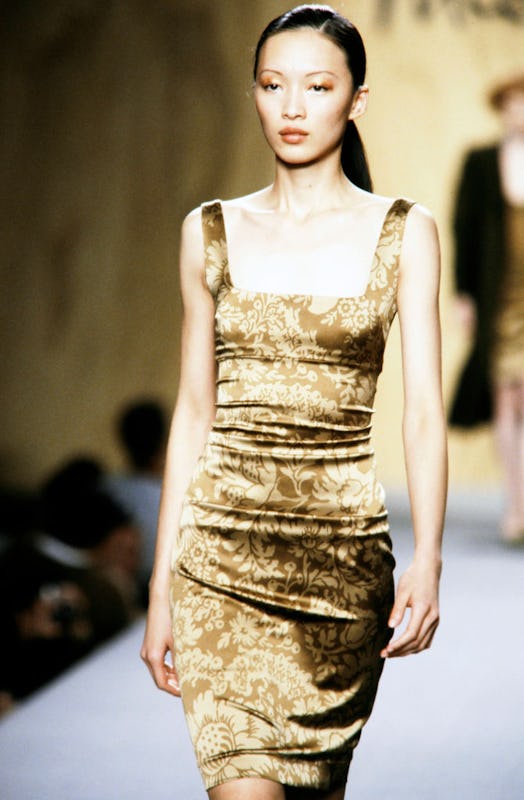 Gold makeup at Nicole Miller's 1997 runway show.