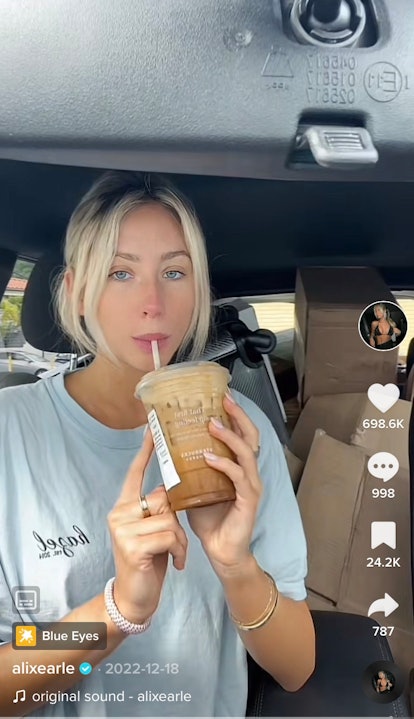 Alix Earle shows her go-to Starbucks order on TikTok. 